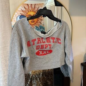 Forever 21 Gray Off-the-Shoulder Sweater with Red Print